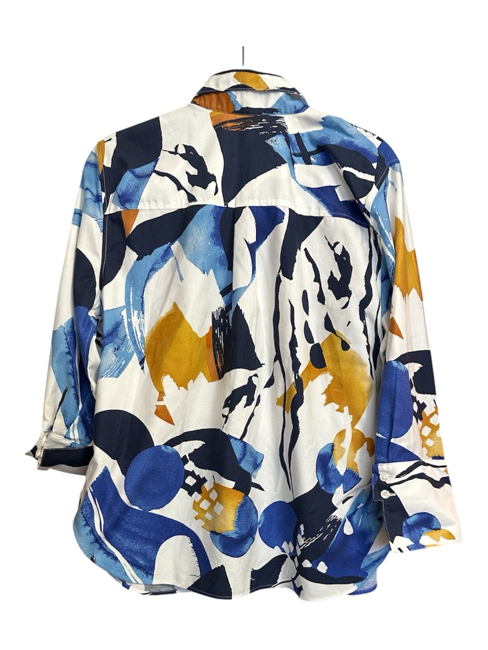 Chico's Cotton Abstract Ikat Print Button Up 3/4 Sleeve Shirt Size 2/L/12 - Picture 4 of 7